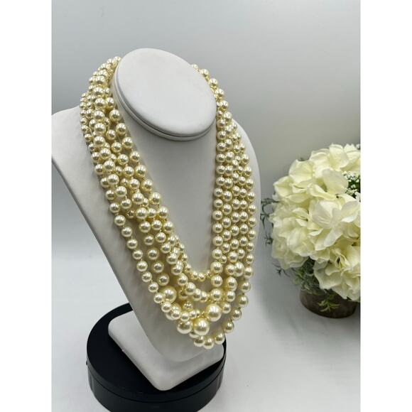 J. Crew Vintage Signed Five Multi-strand Off White Cream Faux Pearl Necklace New - Picture 3 of 7